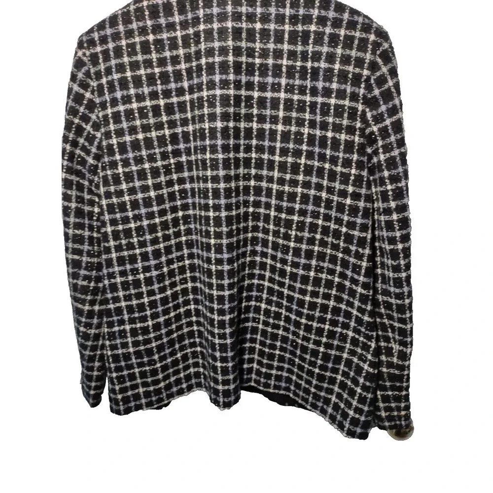 Alfred Dunner Womens Size 14 Black White Grid Plaid Button Front Blazer Jacket
